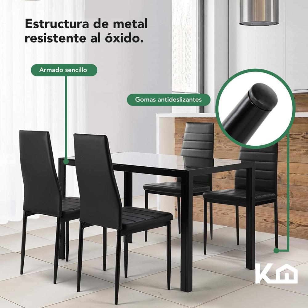 Foto 6 pulgar | Sillas de Comedor y Mesa Vidrio Templado KingsHouse Negro