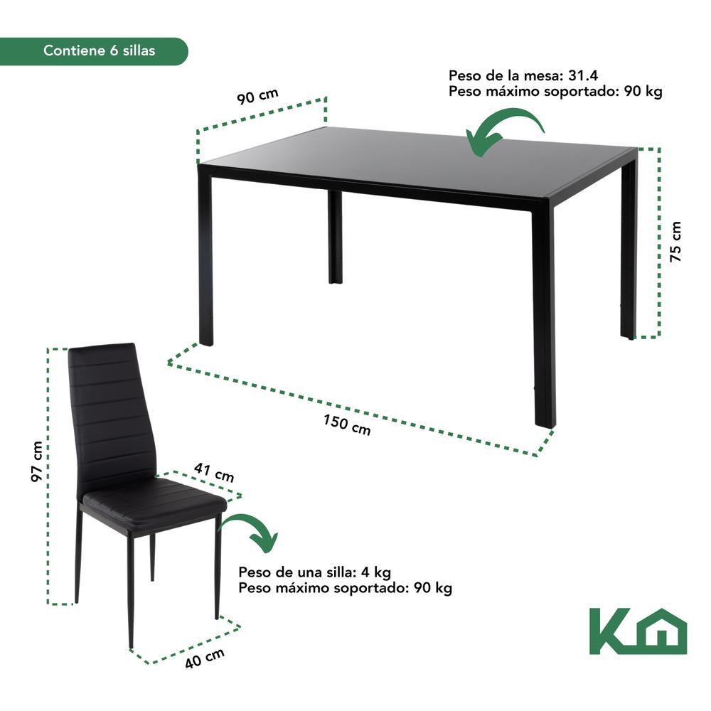 Foto 7 pulgar | Sillas de Comedor y Mesa Vidrio Templado KingsHouse Negro
