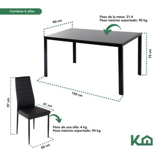 Foto 6 | Sillas de Comedor y Mesa Vidrio Templado KingsHouse Negro