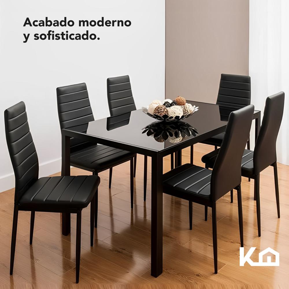 Foto 8 pulgar | Sillas de Comedor y Mesa Vidrio Templado KingsHouse Negro