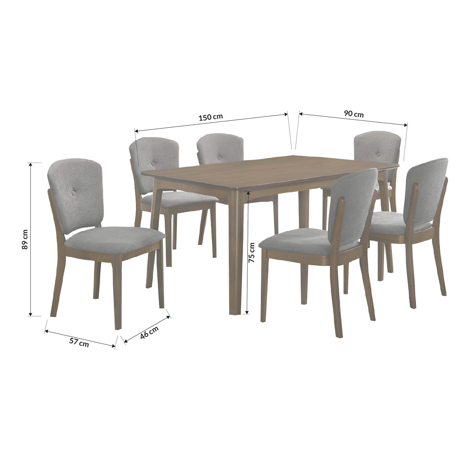Foto 9 pulgar | Comedor 6 Sillas Bossa Bratty Nuez/gris