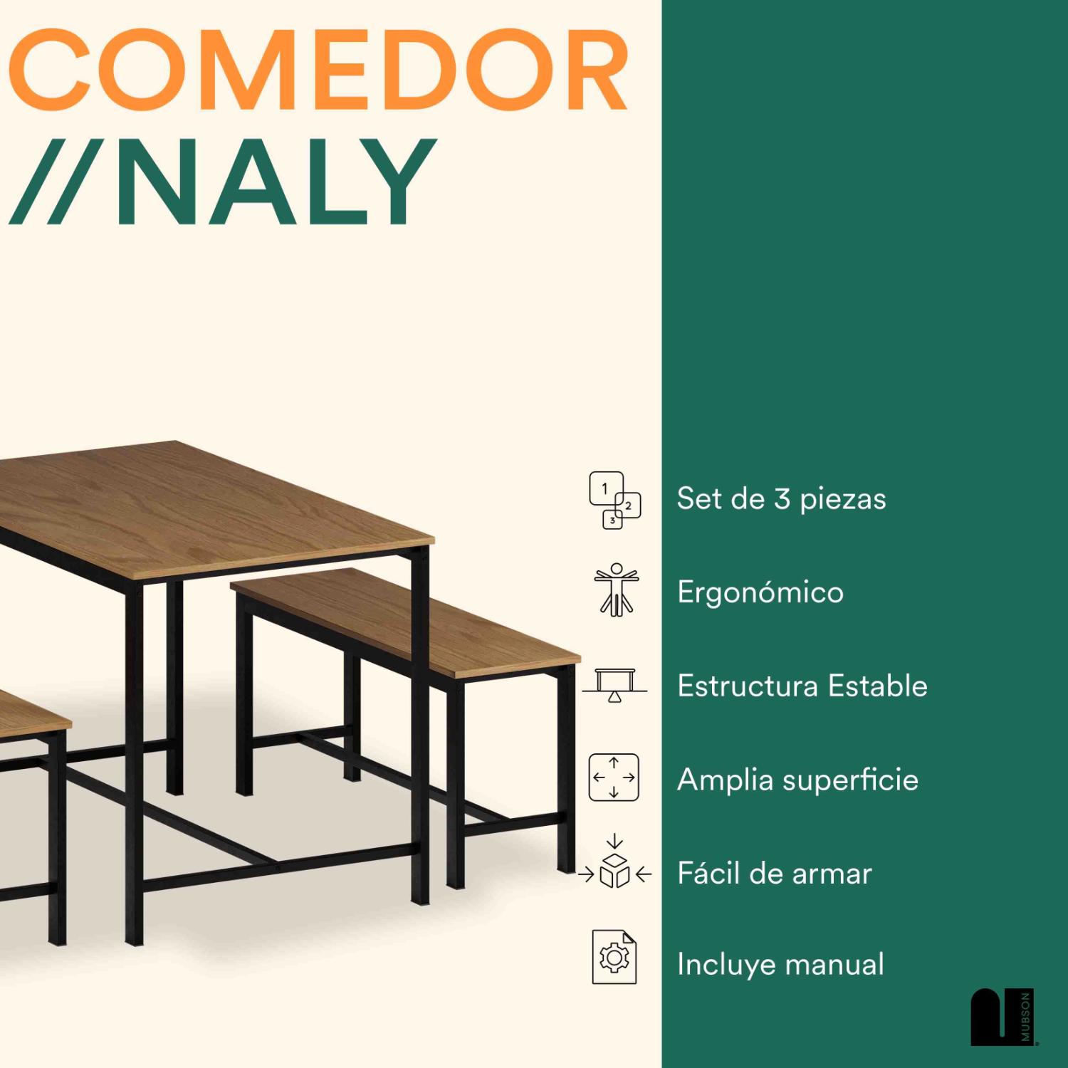 Foto 3 pulgar | Comedor Mubson Naly Con 2 Taburetes Antecomedor Beige