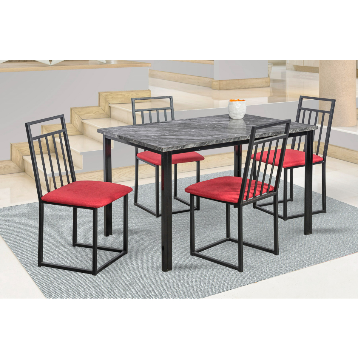 Comedor Mobilkraft Naya Rojo 4 Sillas Tubulares