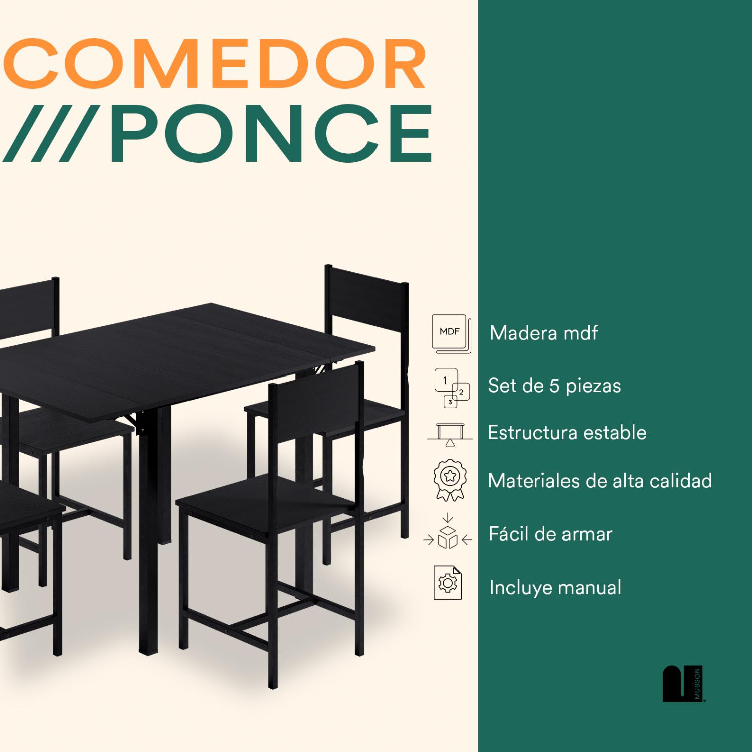 Foto 3 pulgar | Comedor 4 Sillas Negro Mubson Antecomedor Ponce