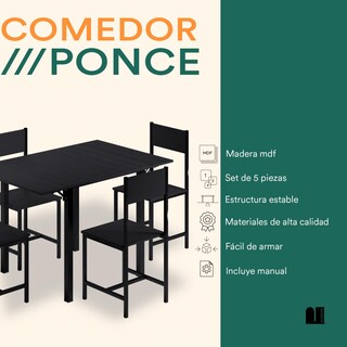 Foto 2 | Comedor 4 Sillas Negro Mubson Antecomedor Ponce