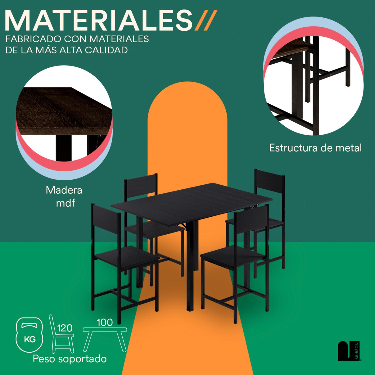 Foto 4 pulgar | Comedor 4 Sillas Negro Mubson Antecomedor Ponce