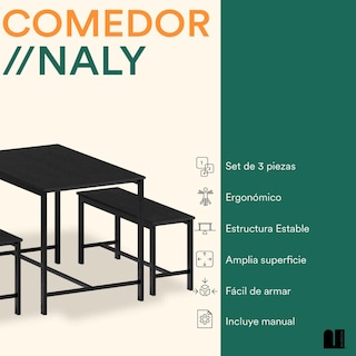 Foto 2 | Comedor Mubson Naly Con 2 Taburetes Antecomedor Negro