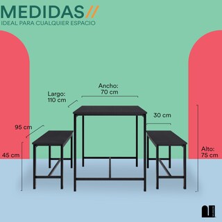 Foto 5 | Comedor Mubson Naly Con 2 Taburetes Antecomedor Negro