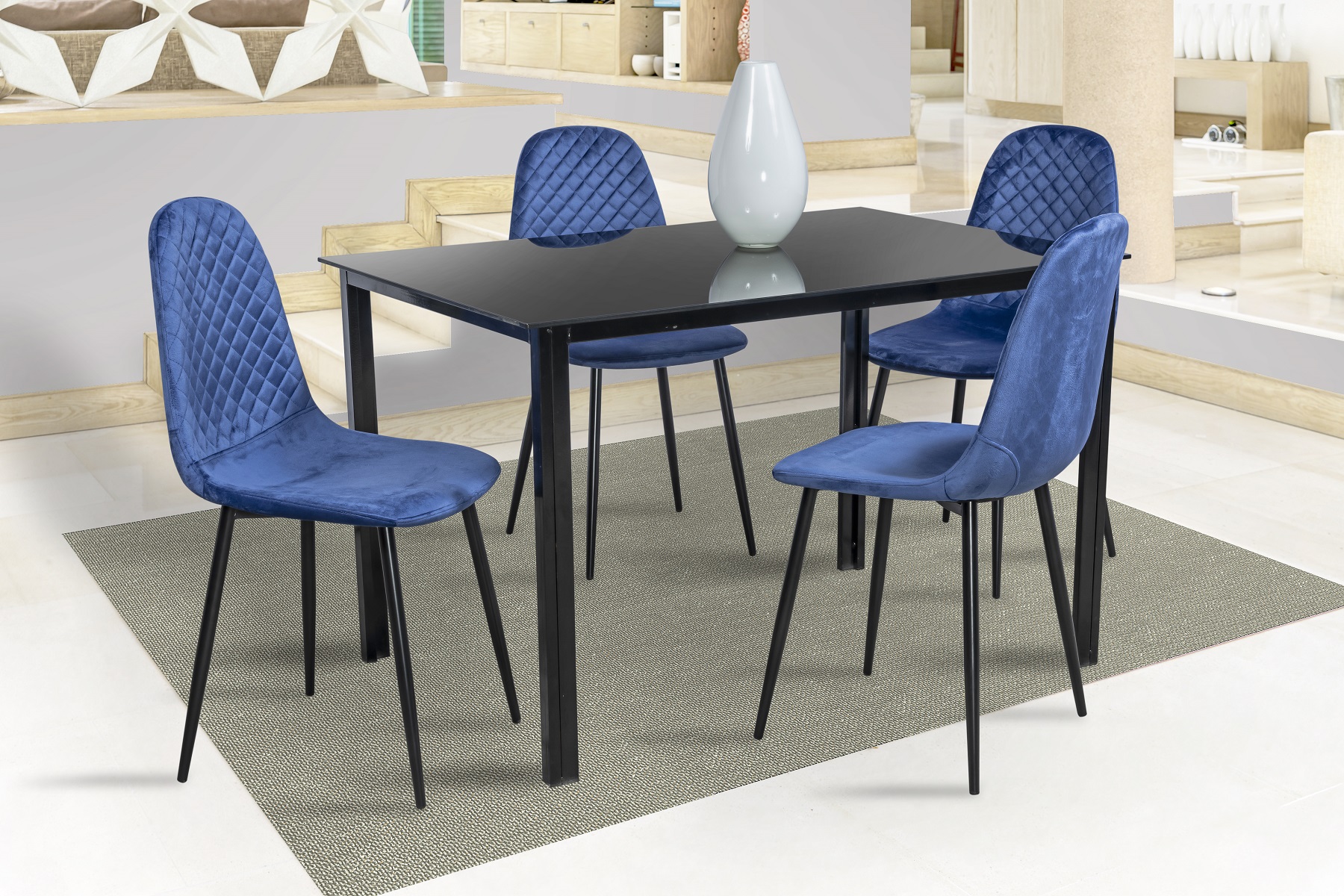 Foto 2 pulgar | Comedor Mobilkraft Ana Azul 4 Sillas Rectangular Tubular