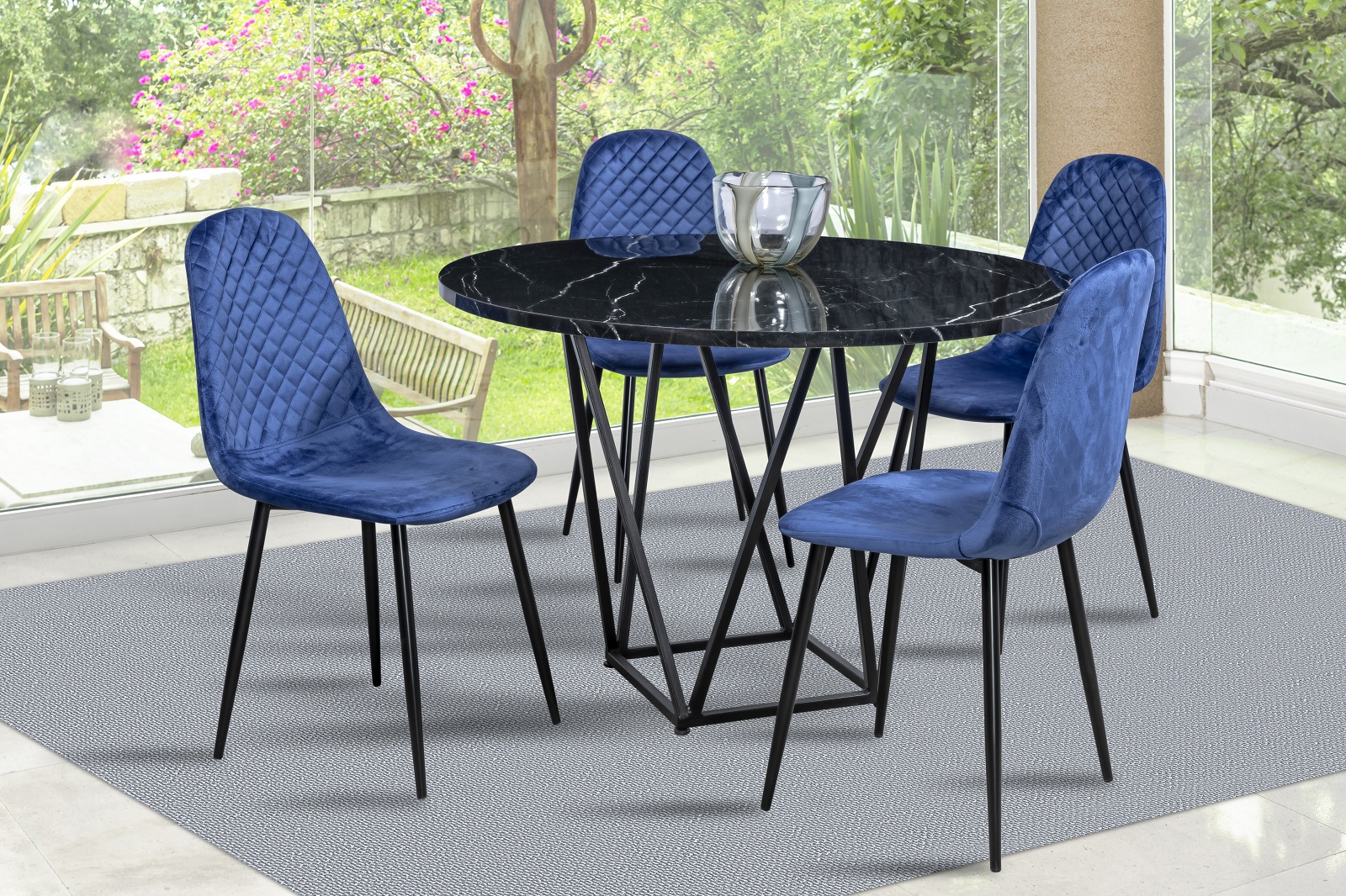 Comedor Mobilkraft Ana Azul 4 Sillas Redondo Tubular