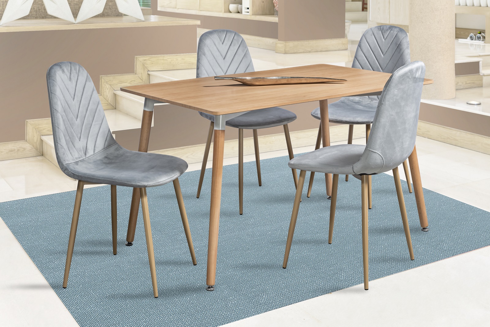 Comedor Mobilkraft Ana Gris 4 Sillas Madera y Tubular