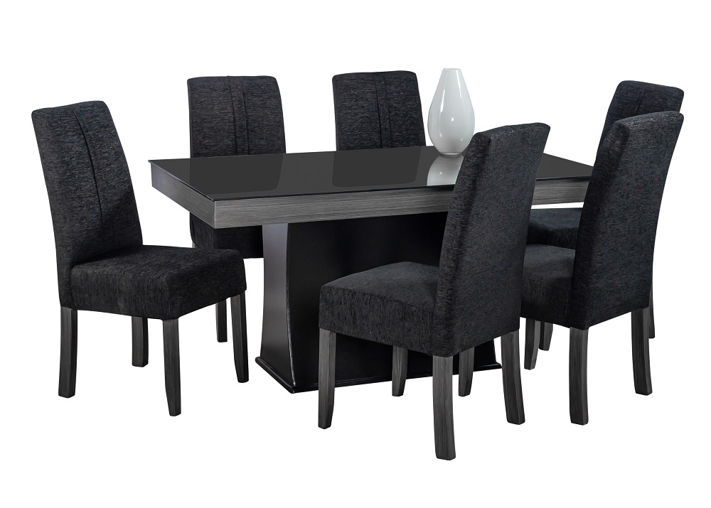 Comedor Mobilkraft Modelo Giza 6 Sillas Madera y Cristal Gris Obscuro