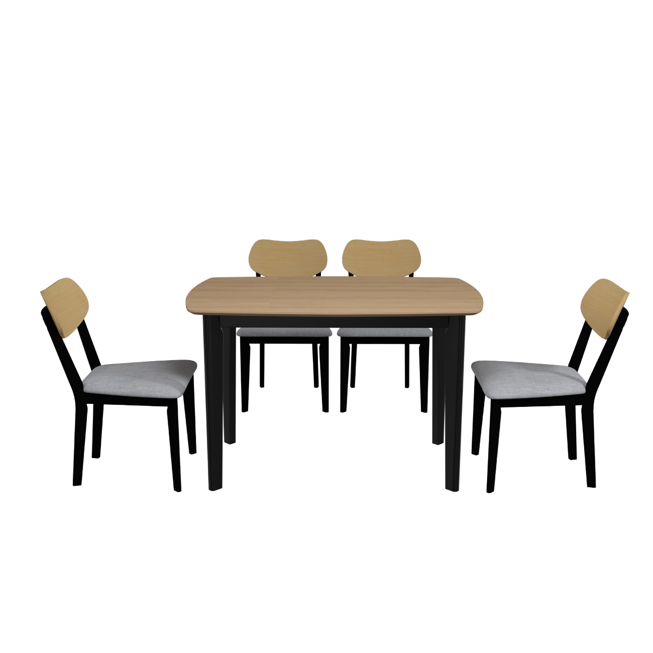 Mesa De Comedor Color Madera Y Negro Con 4 Sillas Con Estructura De Madera Maciza Y Asientos Acolchados