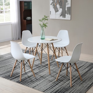 Foto 7 | Comedor Completo Blanco Con Mesa Redonda Y 4 Sillas Con Patas De Madera Y Soporte Metálico