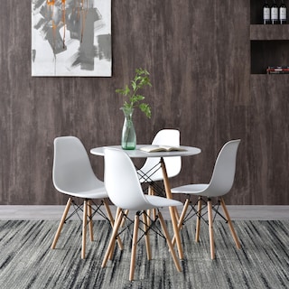 Foto 8 | Comedor Completo Blanco Con Mesa Redonda Y 4 Sillas Con Patas De Madera Y Soporte Metálico