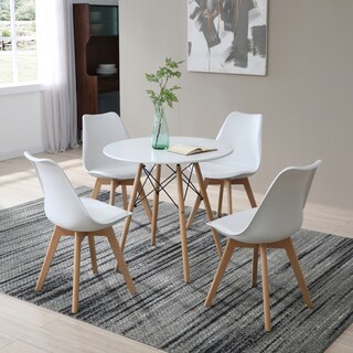 Foto 8 | Comedor Completo Blanco Con Mesa Redonda Y 4 Sillas Con Asiento De Vinipiel Y Patas De Madera