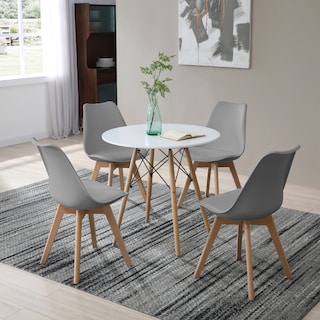 Foto 6 | Comedor Completo Con Mesa Redonda Color Blanco Y 4 Sillas Grises Con Asiento De Vinipiel Y Patas De Madera