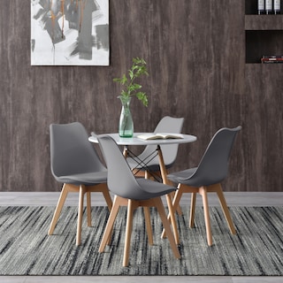 Foto 7 | Comedor Completo Con Mesa Redonda Color Blanco Y 4 Sillas Grises Con Asiento De Vinipiel Y Patas De Madera