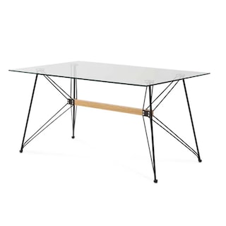Foto 3 | Comedor Completo Con Mesa De Cristal Y 4 Sillas Tapizadas En Terciopelo Mostaza Con Patas De Metal Con Efecto Madera