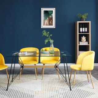 Foto 7 | Comedor Completo Con Mesa De Cristal Y 4 Sillas Tapizadas En Terciopelo Mostaza Con Patas De Metal Con Efecto Madera