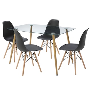 Foto 2 | Comedor Completo Con Mesa De Cristal Y 4 Sillas Negras Con Patas De Madera Y Soporte Metálico