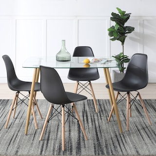 Foto 7 | Comedor Completo Con Mesa De Cristal Y 4 Sillas Negras Con Patas De Madera Y Soporte Metálico