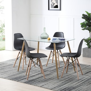 Foto 8 | Comedor Completo Con Mesa De Cristal Y 4 Sillas Negras Con Patas De Madera Y Soporte Metálico