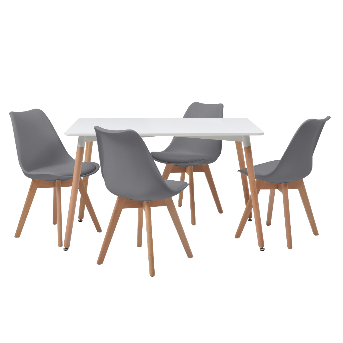 Foto 2 pulgar | Comedor Completo Con Mesa Blanca Y 4 Sillas Grises Con Asiento De Vinipiel Y Patas De Madera