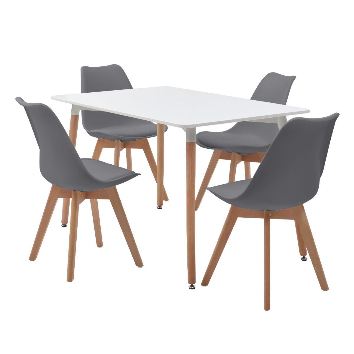 Foto 3 pulgar | Comedor Completo Con Mesa Blanca Y 4 Sillas Grises Con Asiento De Vinipiel Y Patas De Madera