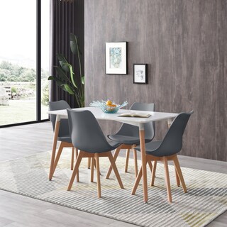 Foto 7 | Comedor Completo Con Mesa Blanca Y 4 Sillas Grises Con Asiento De Vinipiel Y Patas De Madera