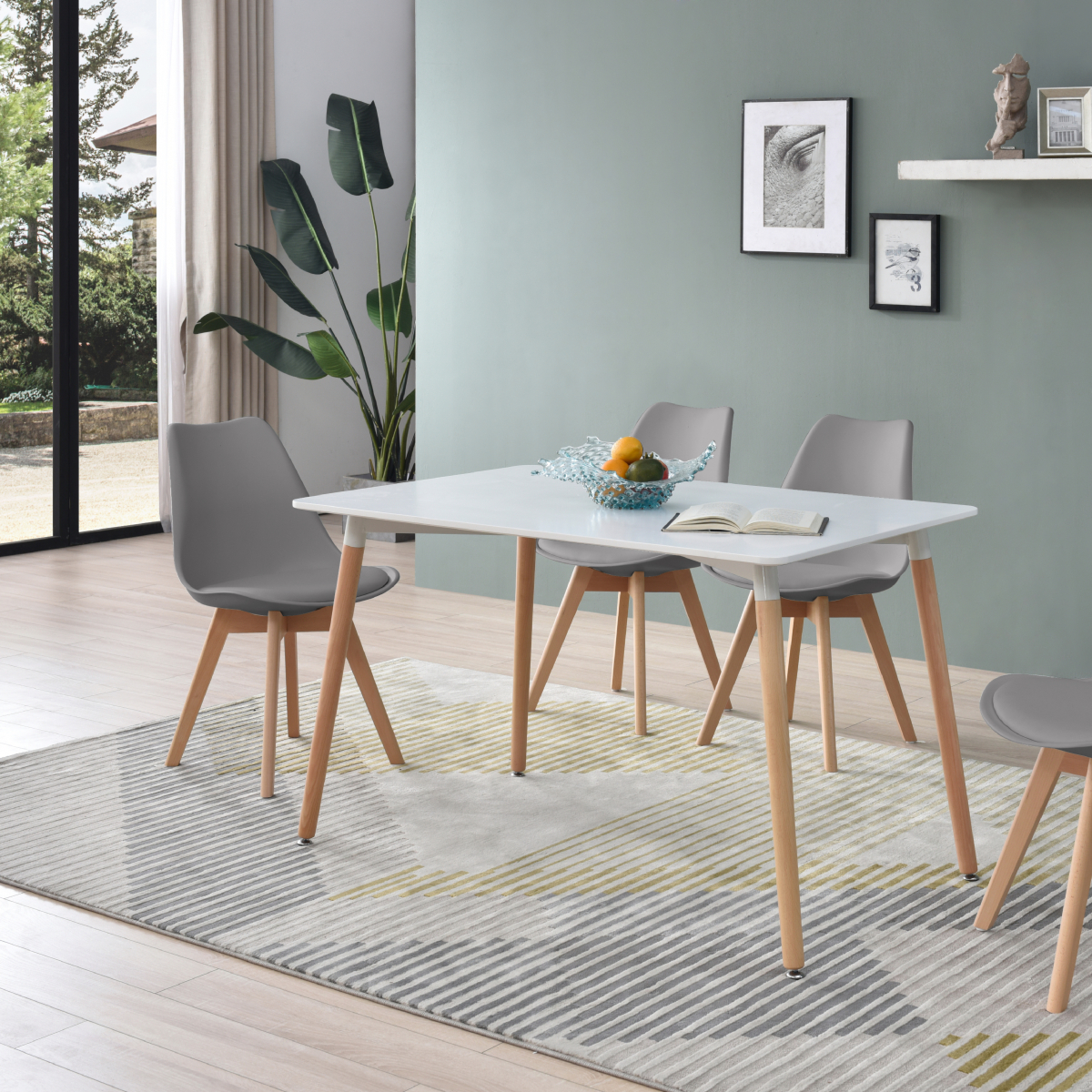 Foto 9 pulgar | Comedor Completo Con Mesa Blanca Y 4 Sillas Grises Con Asiento De Vinipiel Y Patas De Madera