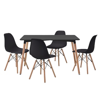 Foto 1 | Comedor Completo Negro Con 4 Sillas Con Patas De Madera Y Soporte Metálico