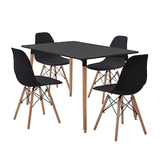 Foto 2 | Comedor Completo Negro Con 4 Sillas Con Patas De Madera Y Soporte Metálico