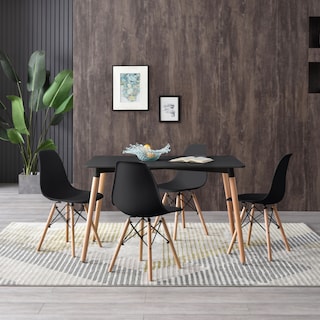 Foto 7 | Comedor Completo Negro Con 4 Sillas Con Patas De Madera Y Soporte Metálico