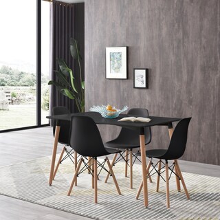 Foto 8 | Comedor Completo Negro Con 4 Sillas Con Patas De Madera Y Soporte Metálico