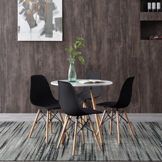 Foto 6 | Comedor Completo Con Mesa Redonda Color Blanco Y 4 Sillas Negras Con Patas De Madera Y Soporte Metálico