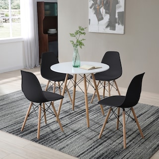 Foto 7 | Comedor Completo Con Mesa Redonda Color Blanco Y 4 Sillas Negras Con Patas De Madera Y Soporte Metálico