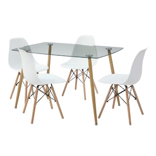Foto 2 | Comedor Completo Con Mesa De Cristal Y 4 Sillas Blancas Con Patas De Madera Y Soporte Metálico