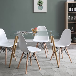 Foto 7 | Comedor Completo Con Mesa De Cristal Y 4 Sillas Blancas Con Patas De Madera Y Soporte Metálico