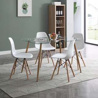 Foto 8 | Comedor Completo Con Mesa De Cristal Y 4 Sillas Blancas Con Patas De Madera Y Soporte Metálico