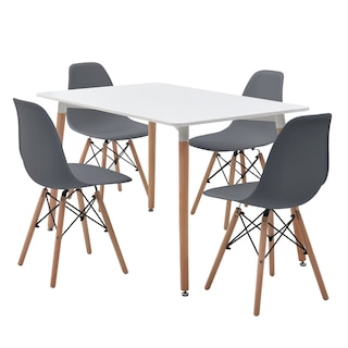 Foto 2 | Comedor Completo Con Mesa Blanca Y 4 Sillas Grises Con Patas De Madera Y Soporte Metálico