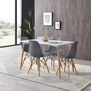 Foto 7 | Comedor Completo Con Mesa Blanca Y 4 Sillas Grises Con Patas De Madera Y Soporte Metálico