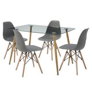 Foto 2 | Comedor Completo Con Mesa De Cristal Y 4 Sillas Grises Con Patas De Madera Y Soporte Metálico