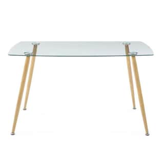 Foto 3 | Comedor Completo Con Mesa De Cristal Y 4 Sillas Grises Con Patas De Madera Y Soporte Metálico