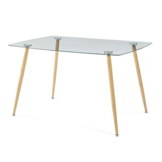 Foto 4 | Comedor Completo Con Mesa De Cristal Y 4 Sillas Grises Con Patas De Madera Y Soporte Metálico