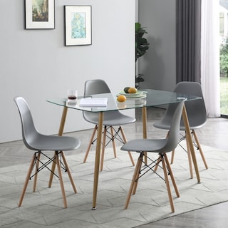 Foto 7 | Comedor Completo Con Mesa De Cristal Y 4 Sillas Grises Con Patas De Madera Y Soporte Metálico