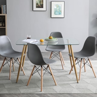 Foto 8 | Comedor Completo Con Mesa De Cristal Y 4 Sillas Grises Con Patas De Madera Y Soporte Metálico