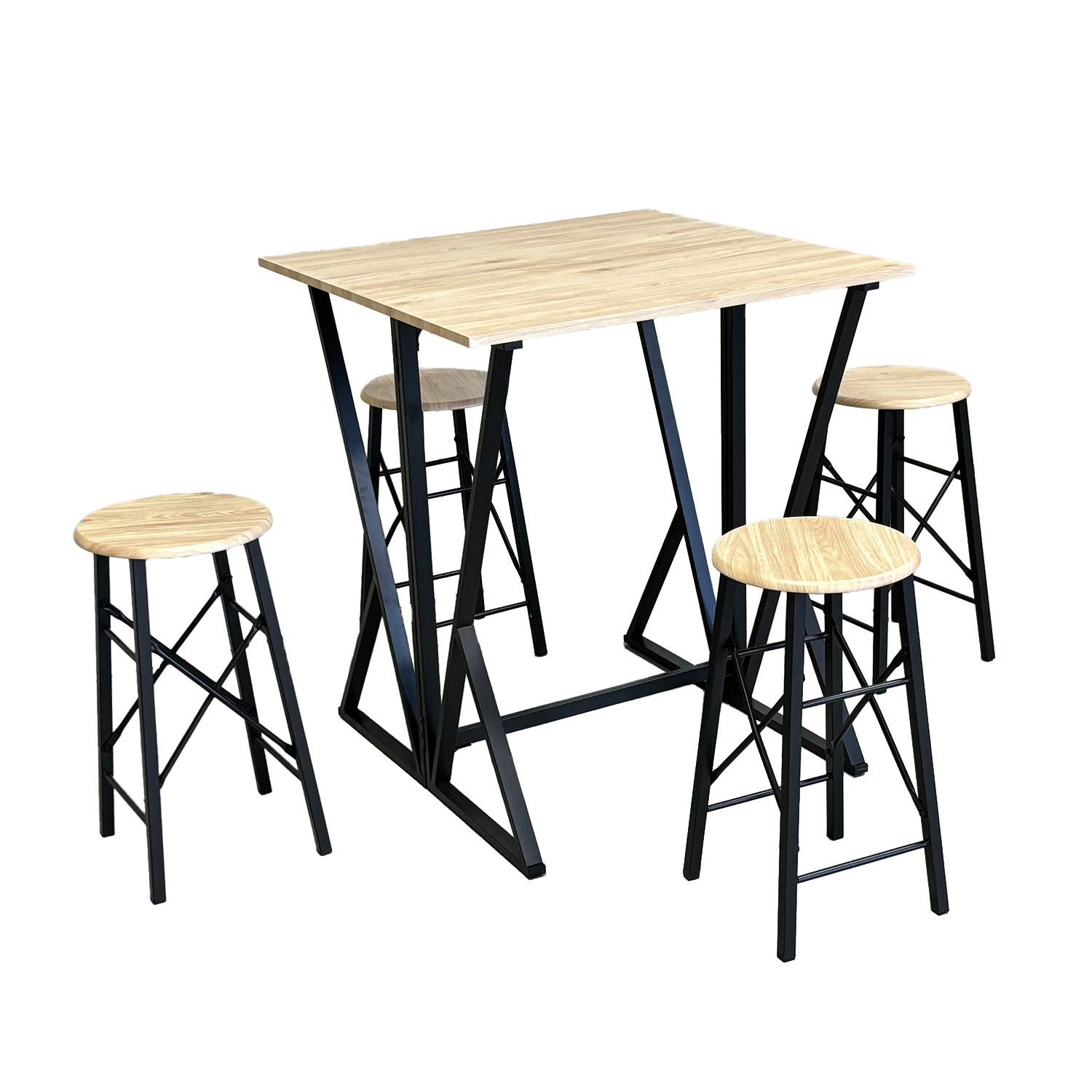 Foto 2 pulgar | Set De Comedor Mesa Ajustable + 4 Bancos Altos Top Living  K4-talln  Color Café Y Negro