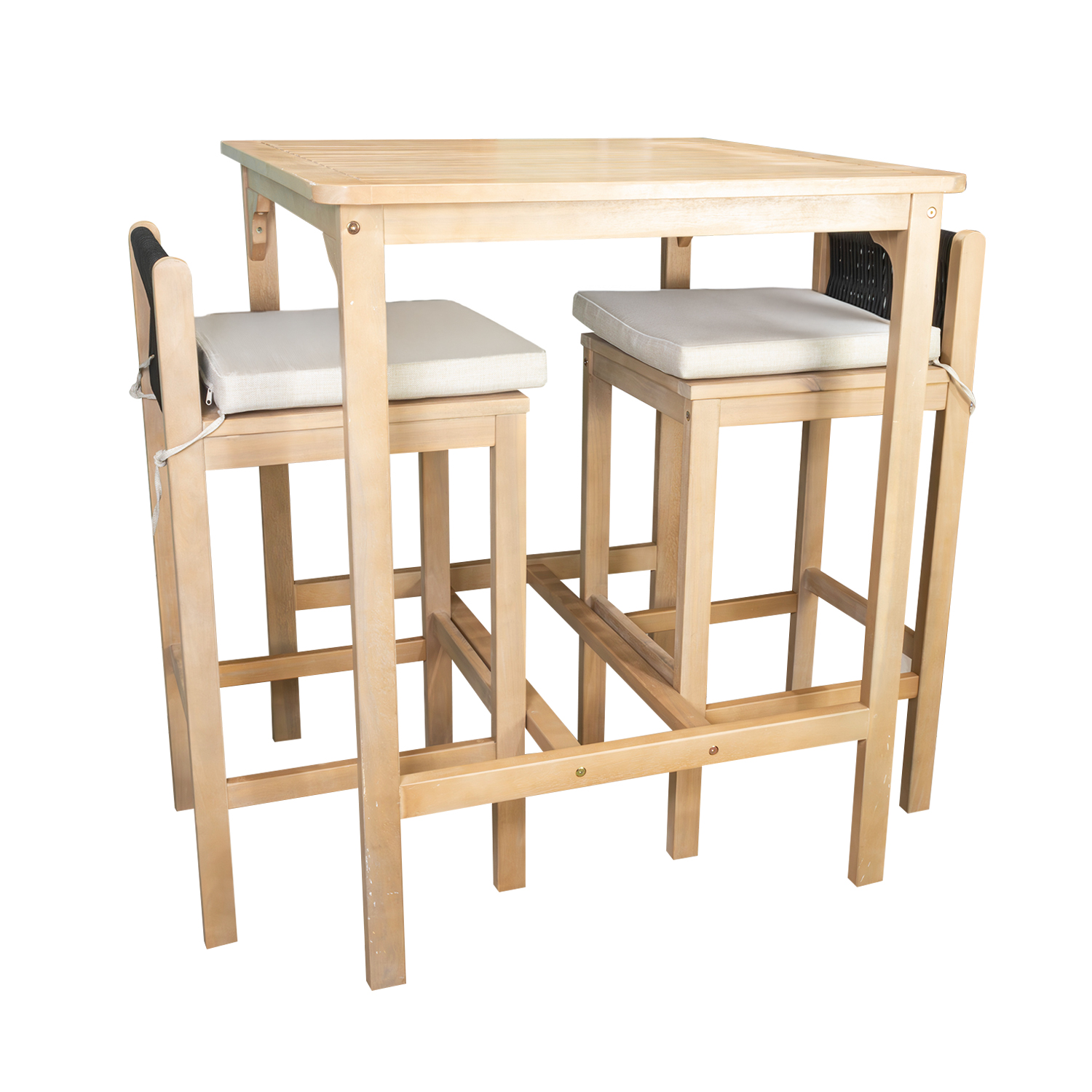 Foto 2 pulgar | Juego De Mesa De Madera Maciza Con 2 Sillas Altas Bossa Cala Marrón
