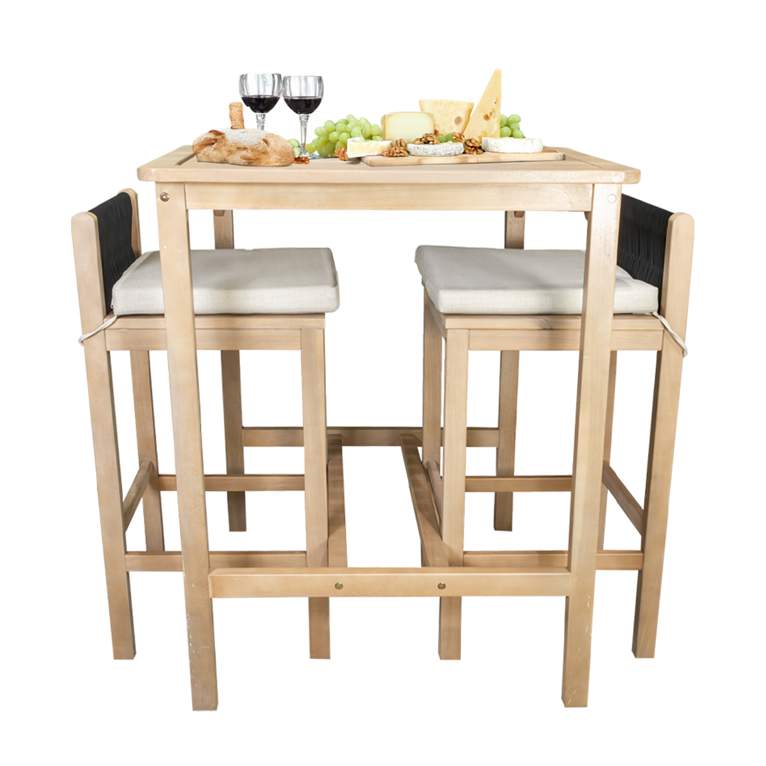 Foto 8 pulgar | Juego De Mesa De Madera Maciza Con 2 Sillas Altas Bossa Cala Marrón